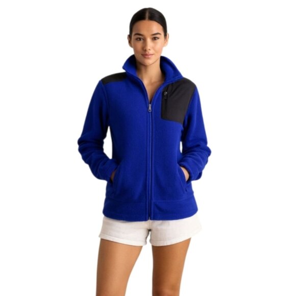Lauren Ralph Lauren Active Blue & Black Full - Zip Sherpa Fleece Jacket - Picture 1 of 14